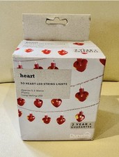 Indoor Heart LED Lights 50 Red Lights Cable 5.2 Meters 3 X AA Batteries Dunelm