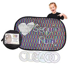 Reversible Sequins Wall Sensory Fun Toy W/ Shape Stencils  Rainbow Stencils