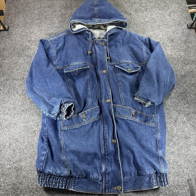 #ad #ad Vintage Denim Winter Work Coat Cotton Lined Men#x27;s XL Chore Barn Jacket $39.87