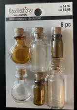 RECOLLECTIONS HALLOWEEN DIMENSIONAL 6 PC MINIATURE EMPTY POTION BOTTLES ~ NEW