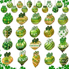 40 Pcs St Patrick's Day Ball Ornaments for Tree Green Shamrock Hanging Ball