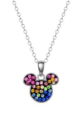 New Disney Sterling Silver Rainbow Crystal Mickey Mouse Pendant Necklace