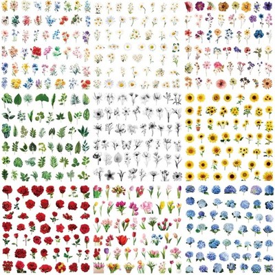 100Pcs Decorative Flower Sticker Adhesive PET Sticker For Journaling Phone Case