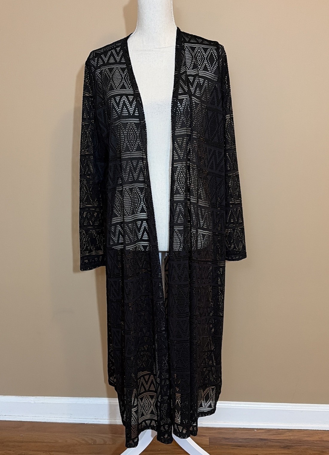 Lularoe Large Solid Black Crochet Long Duster Car… - image 1