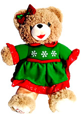 2023 Walmart Christmas Snowflake Teddy Bear Tan Girl 20" Green outfit & Red Bow