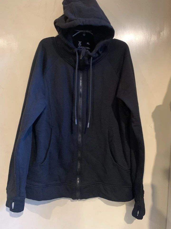 Xersion 女式连帽运动衫黑色连帽衫全拉链*XL 码 — 第 2/4 张图片