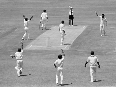 Rick McCosker of Australia is out LBW for 0 to Andy Roberts of Wes- Old Photo