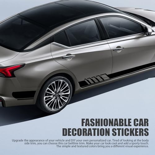 Car Side Skirt Decals, 88.58" x 4.52" Long Stripes Stickers, PVC 2 PCS Black