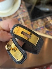 Hermès Collier de Chien CDC Leather Bracelet Black Gold Hardware Vintage