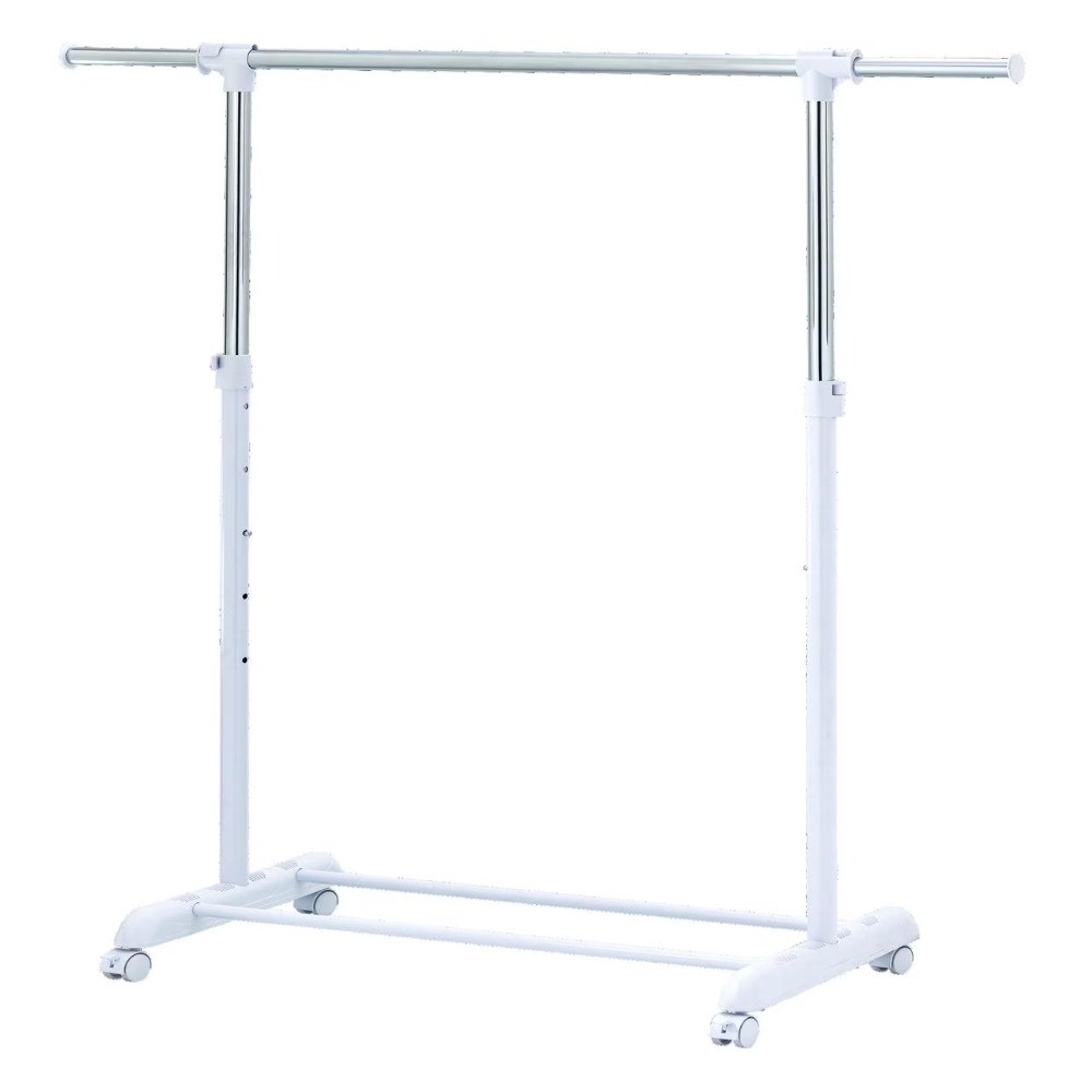  Adjustable Rolling Garment Rack Metal Chrome, White, 84-121Wx44Dx123.5-163Hcm