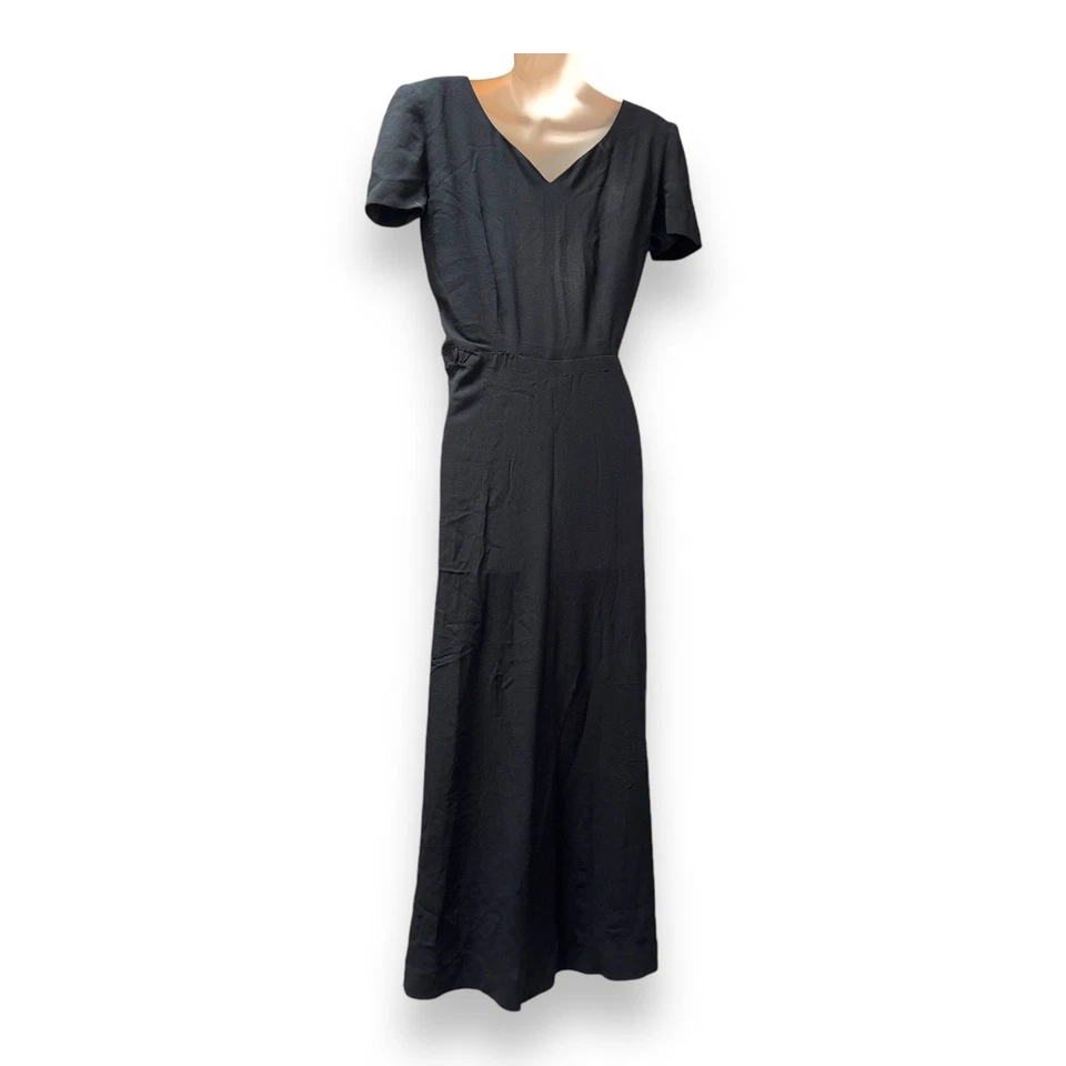 Maxi Vestido de Cóctel Vintage Años 40 Negro Rayón 24” Cintura Talla Pequeña LEER Foto 4 de 4