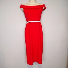 Asos Dress Bardot Off Shoulder Pencil Size 4  Party Wedding Red full zip back