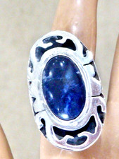 VINTAGE HAND MADE STERLING SILVER LAPIS TAXCO MEXICO RING SIZE 7.5 ADJUSTABLE