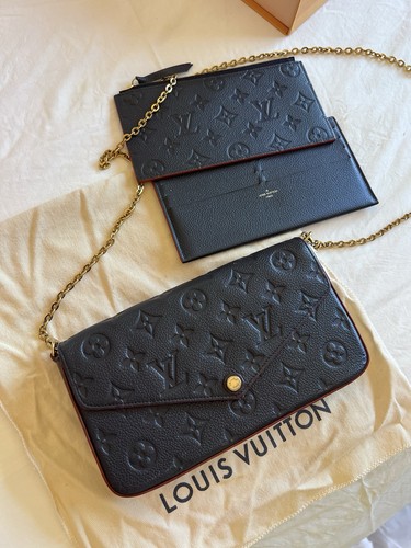 Louis Vuitton Felicie Pochette Monogram Empreinte Leather Blue Full Set