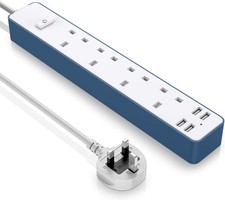 Wiselead USB 4 Outlet Power Strip, Extension Lead 4 USB Port UK Plug 1.6M Cable