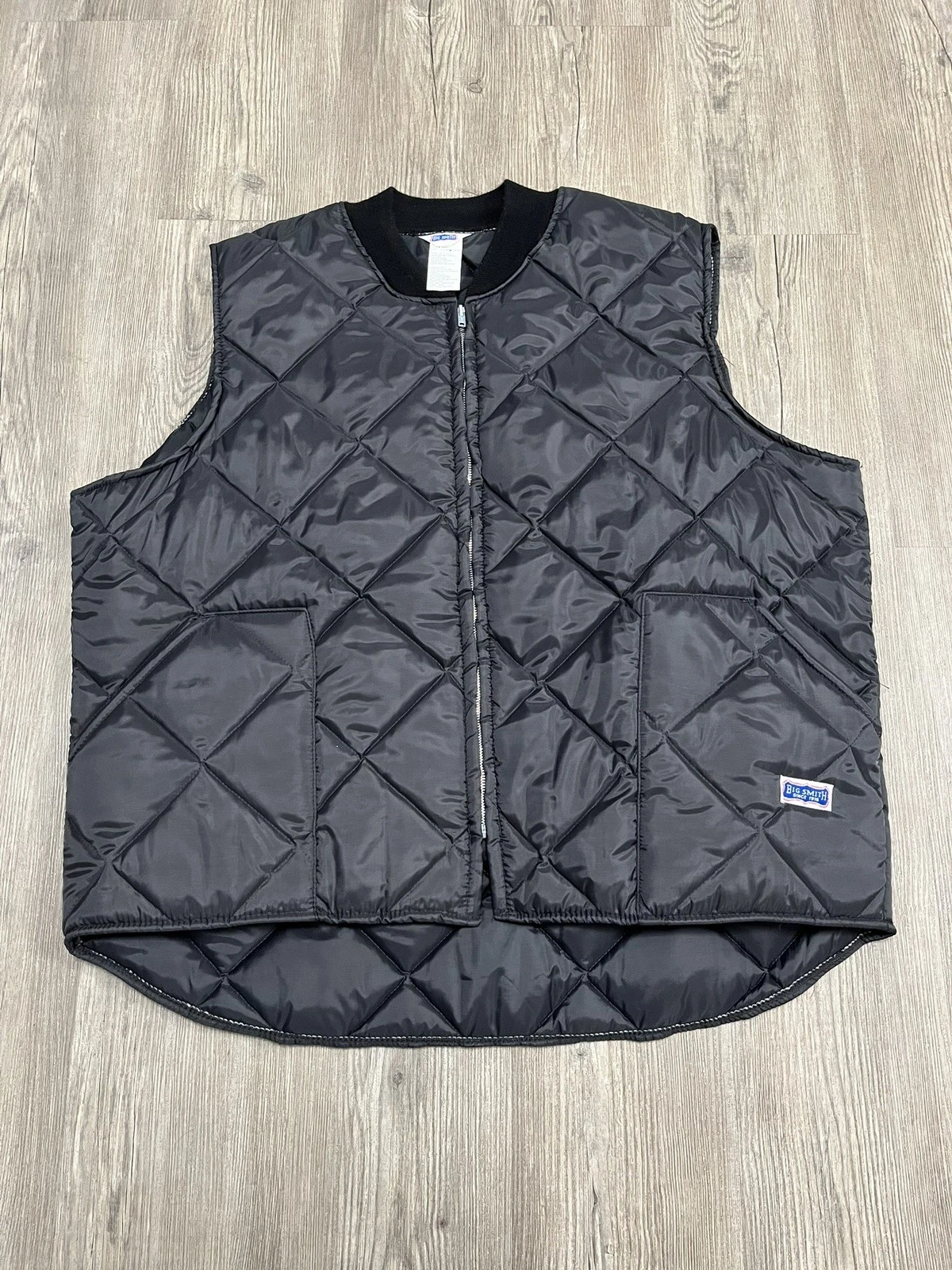 Vintage Big Smith Vest Men's 3XL Black Quilted Outdoors Work Full Zip Pocket USA