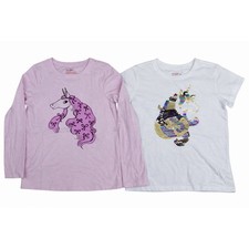 Cat & Jack Girls Unicorn Shirts 2 Pack Size M 8 Short Sleeve Sequin/Long Sleeve