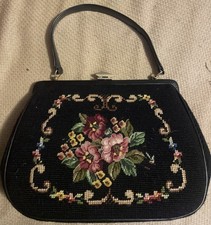 Vintage Needlepoint Purse Petit Point Handbag Evening Bag Stud Feet Hong Kong