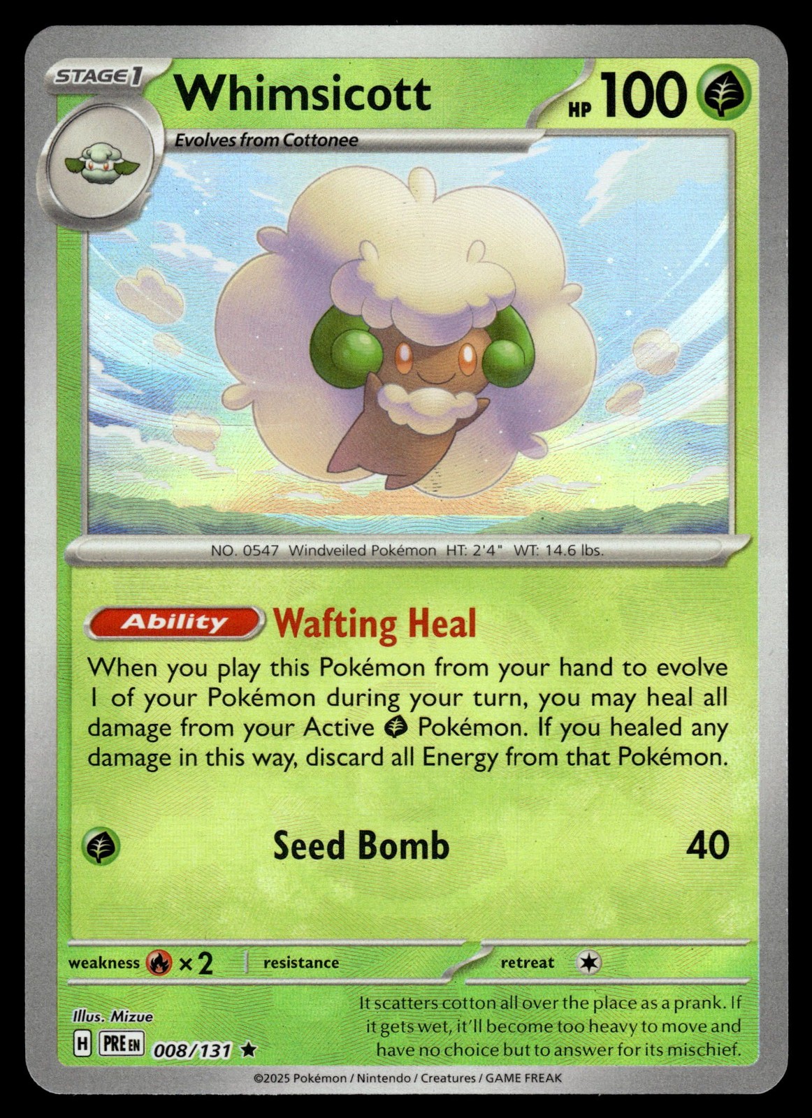 WHIMSICOTT 008/131 - Master Ball Prismatic Evolutions Pokemon NM
