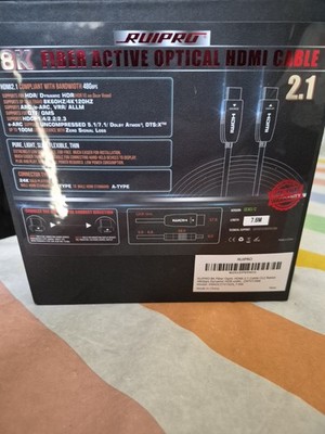 GENUINE-RUIPRO 8K Fiber Active Optical HDMI 2.1 Cable 48Gbps 7.6m Black 25ft