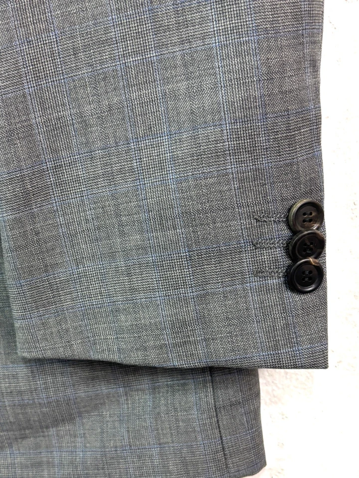 Hugo Boss The James/Sharp2 38S 32x29 2pc Pant Suit Gray Blue Plaid 100% Wool - Image 3 of 4