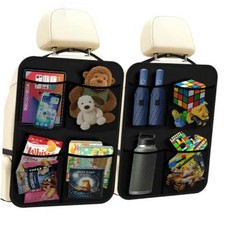 2 Pack Back Seat Cover For Kids 4 Pocket Car Backseat Organizer Storage Black