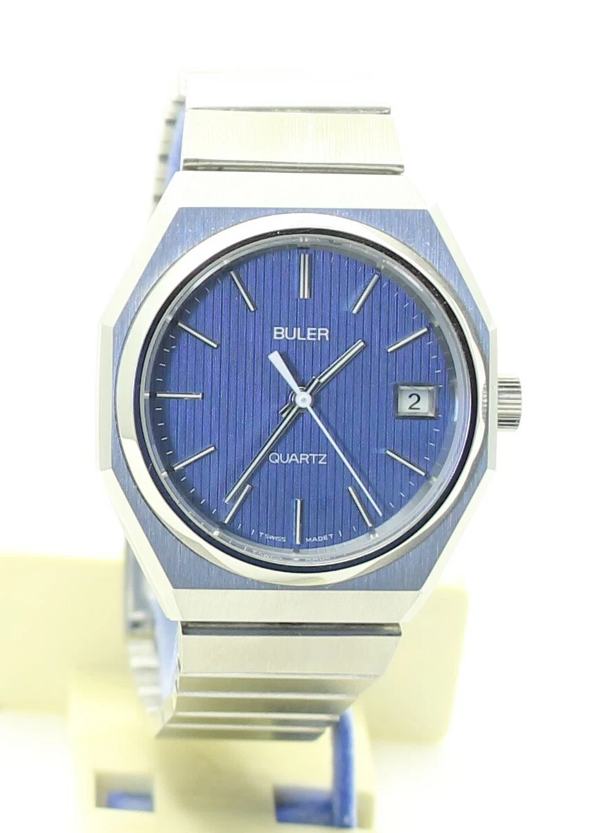 RARE VINTAGE BULER 7014 23384 Blue Quartz Watch 1970s SWISS TISSOT