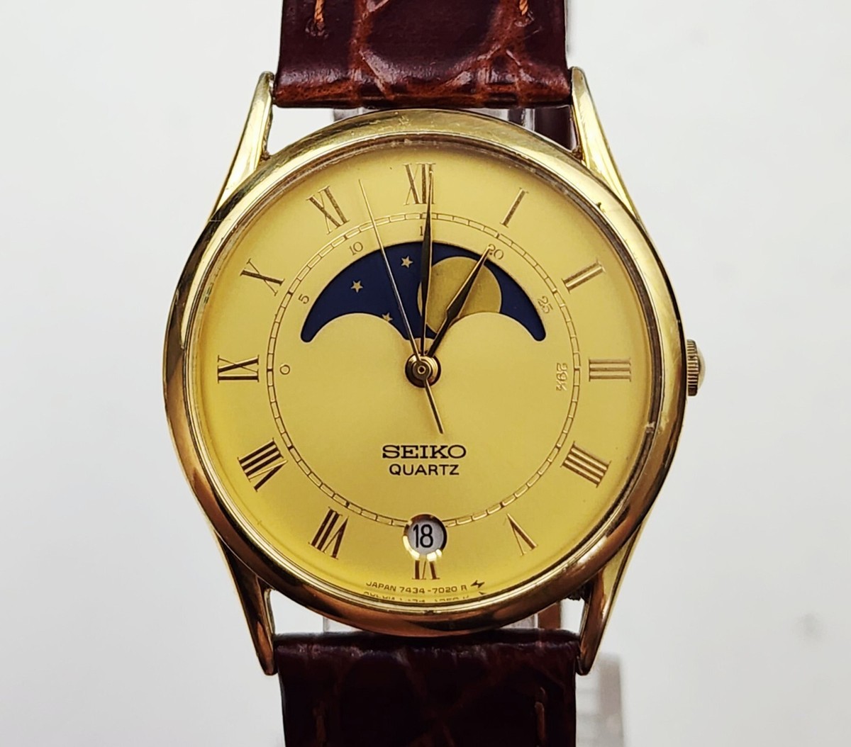 Men's JAPAN Vintage 1986 MOONPHASE Watch SEIKO 7434-7000