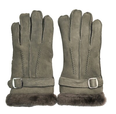 Infinity Leather Herren Grau Luxus Lammfell Wildlederhandschuhe Mit Schnalle