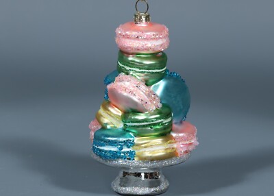 CUPCAKES & CASHMERE STACKED MACARONS Glitter Glass Ornament 3.5 