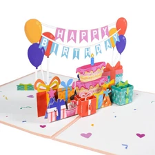 Happy Birthday  3D Pop Up Greeting Card Birthday Gift Cake Friend Family KIDS