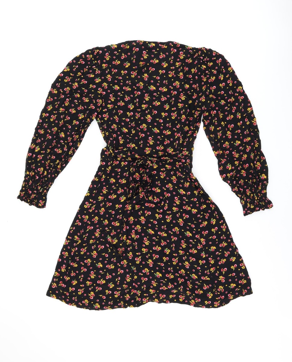 Ghost Womens Black Floral Viscose Blend Wrap Dress Size 8 V