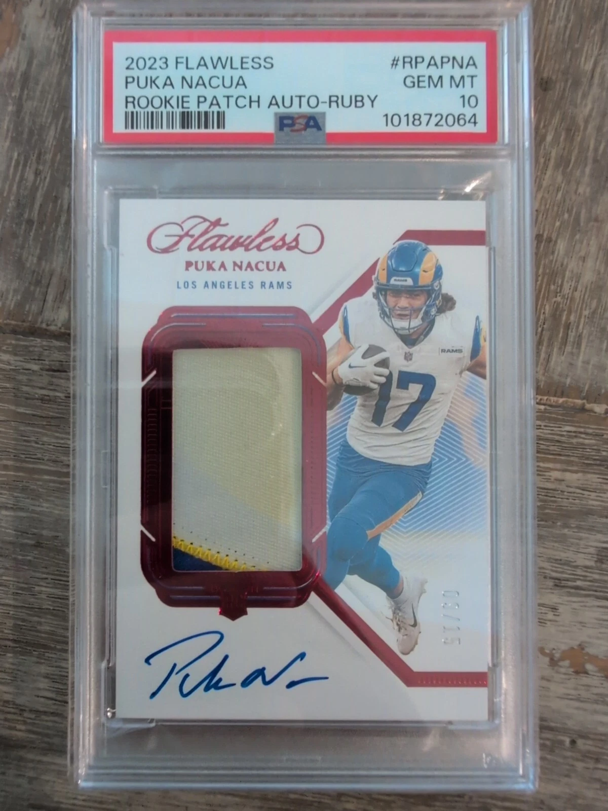 Puka Nacua Panini Flawless Rookie Patch Autographs #RPAPNA Ruby