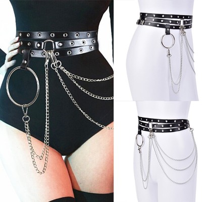 Punk Women Faux Leather Harness Garter Belt Strap Waistband Binding Chain B'AP