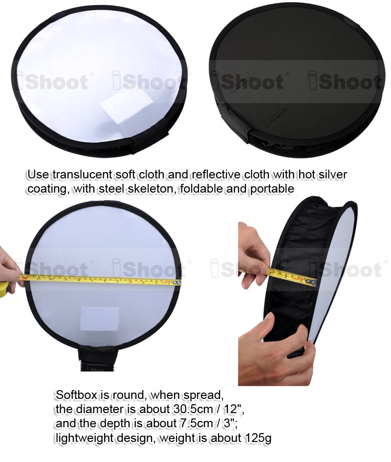 30cm Easy-fold Round Mini Flash Softbox Diffuser Reflector for Sony Olympus Metz - Image 3 of 4