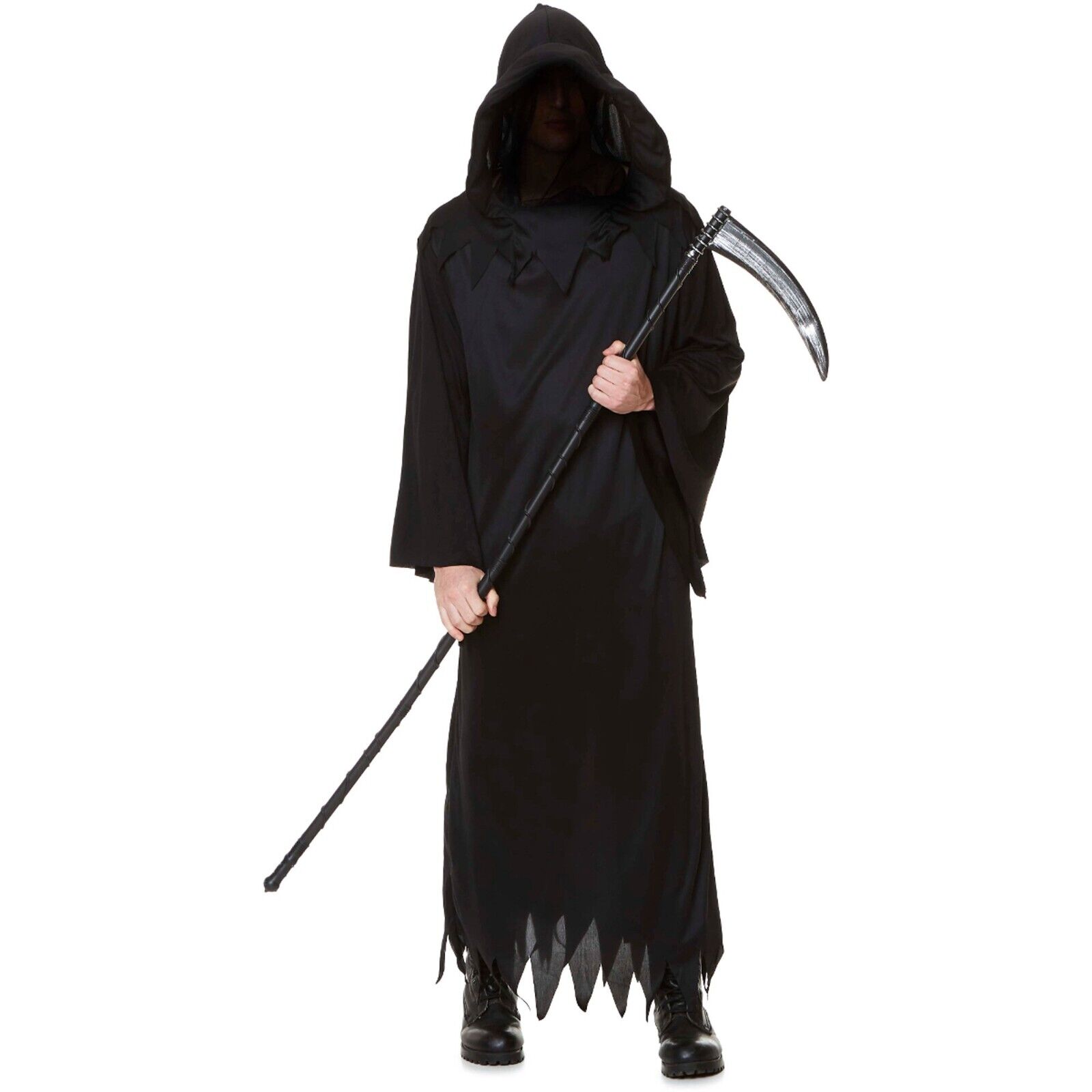 Adult Grim Reaper Death Black Hooded Cloak Robe Mens Halloween Costume S M L XL