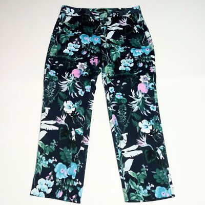 Banana Republic Size Avery Cropped Pants Floral Tropical Blue