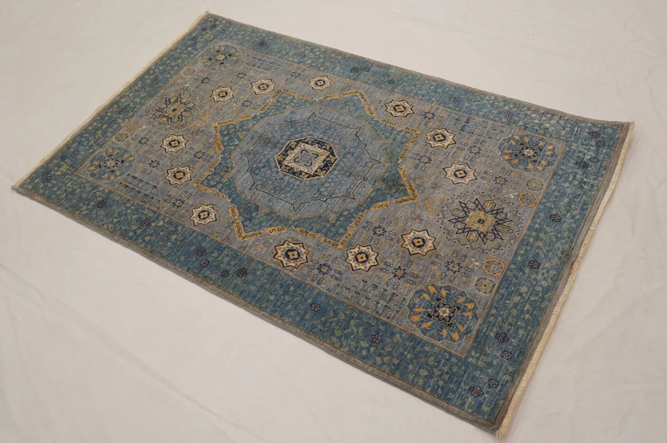 3 x 5 ft Gray Mamluk Afghan Hand Knotted Wool Medallion Area Rug - Image 2 of 4