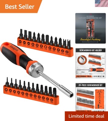 Professional 25-Pc Torx Bit Set with Ratcheting Driver - Wide Applications