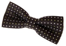 Vintage Three-Colour Polka Dots Woven Pre-tied Bow Tie 4.5" Black