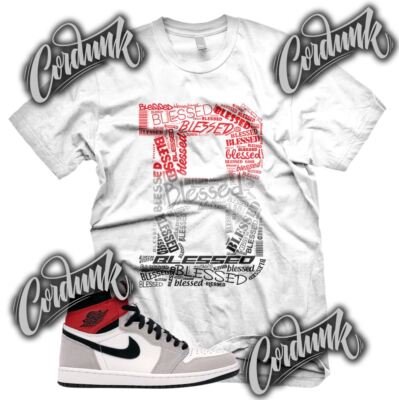New White B BLESSED Sneaker T Shirt for J1 1 Light Smoke Grey Red