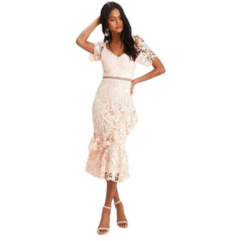 Briarwood blush pink lace ruffled sale midi dress
