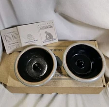 Vintage ROWE POTTERY WORKS Cake Apple Baker Blue Salt Glaze Handcrafted 2