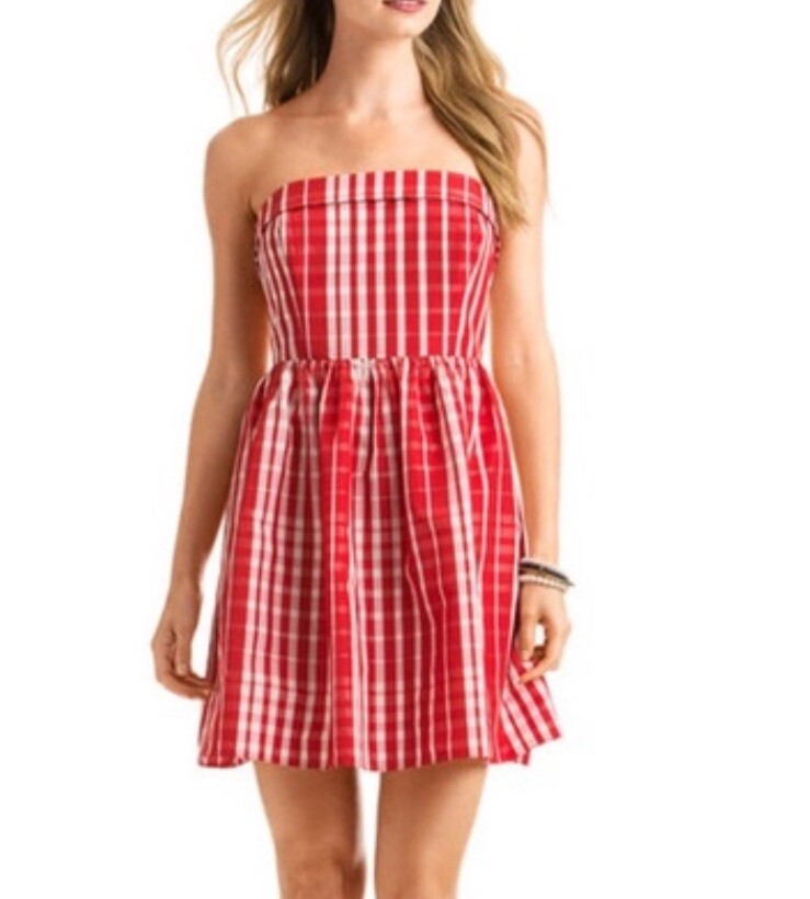 Vineyard Vines Red White Gingham Mini Dress Strapless 2 Tomato Check 198 Silk eBay