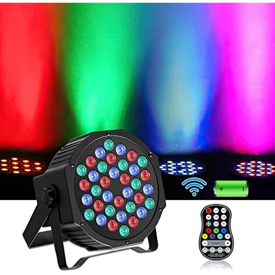 4PCS Rechargeable RGB Par Lights Battery Powered 36 LED DJ Stage Light with Bag - Image 2 of 4