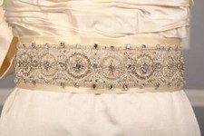 ANNE BARGE Bridal Sash Belt Ivory Beaded Embellished for Wedding Dress