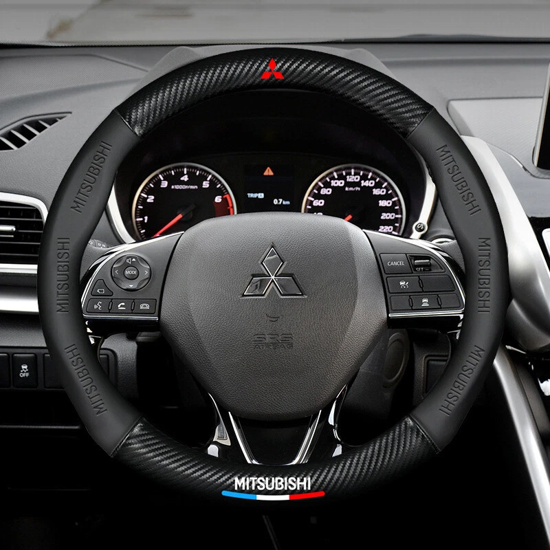 38cm 15" Steering Wheel Cover Faux Leather For Mitsubishi Carbon Fiber + Black - Image 2 of 4