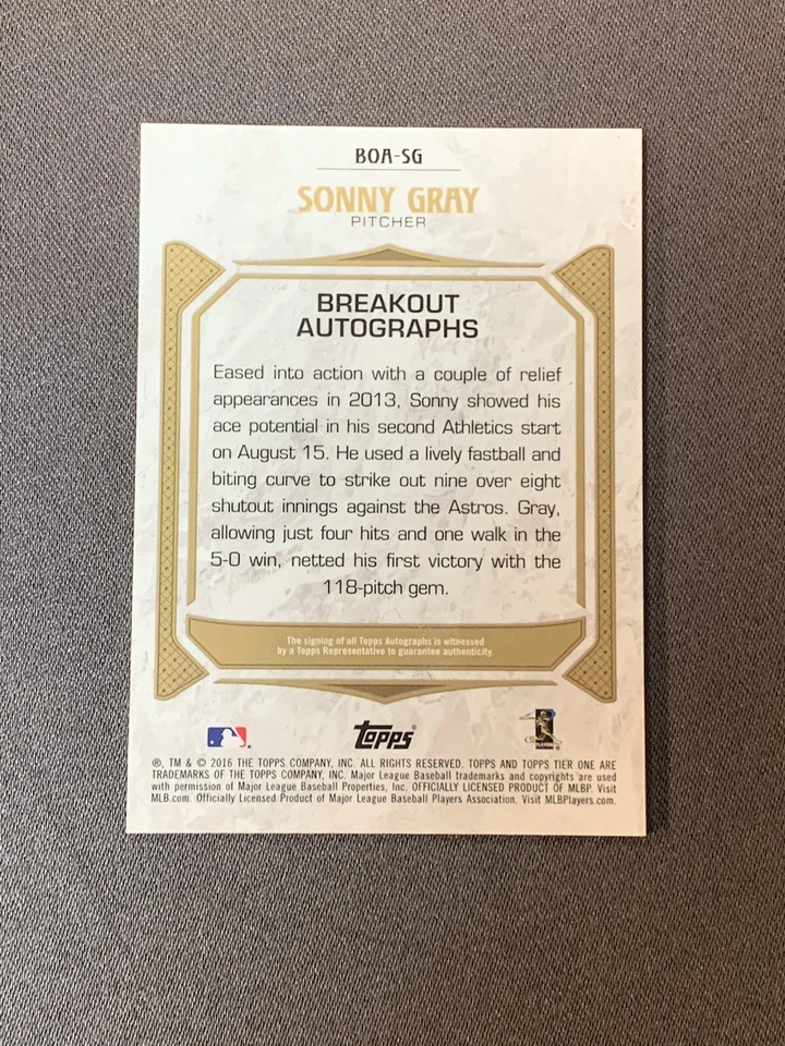 2016 Sonny Gray Tier One Auto /199 - Image 2 of 2