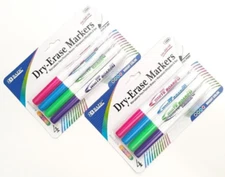 2 PACKS 8 BAZIC® DRY ERASE MARKERS MULTICOLORED PINK PURPLE GREEN BLUE