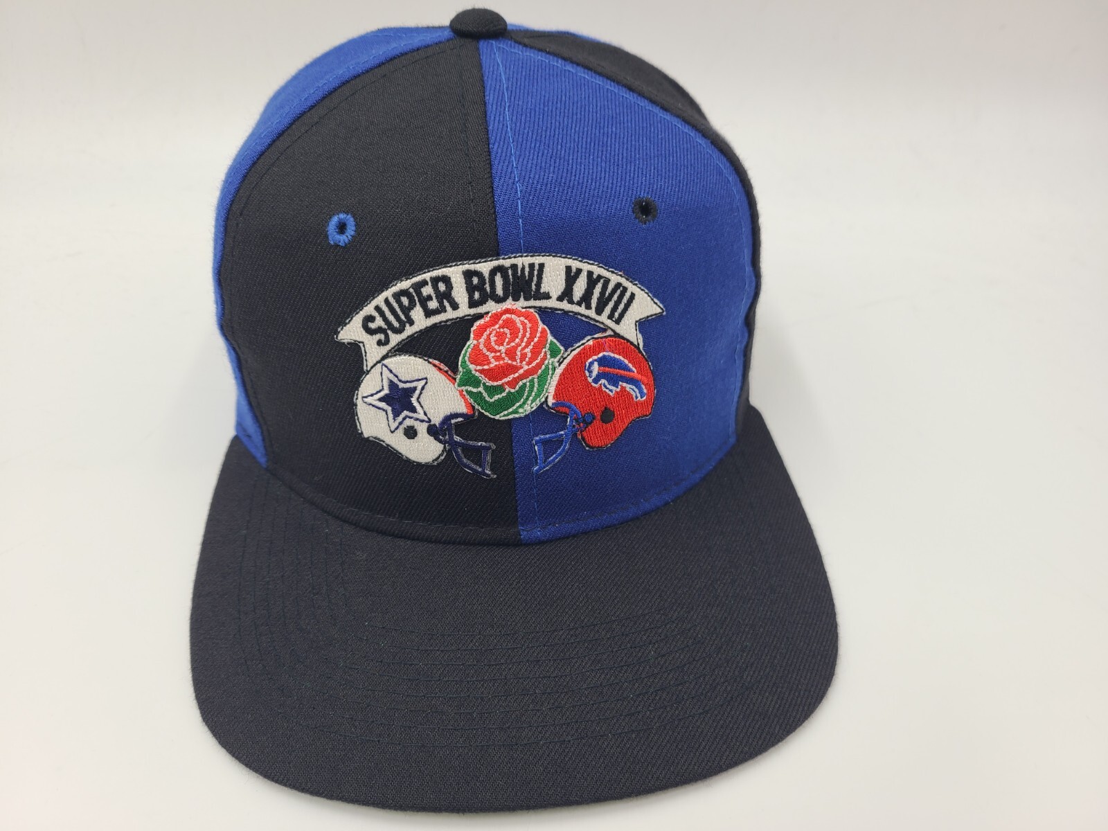 Vintage Dallas Cowboys Buffalo Bills Super Bowl XXVII Pinwheel Snapback Hat Cap